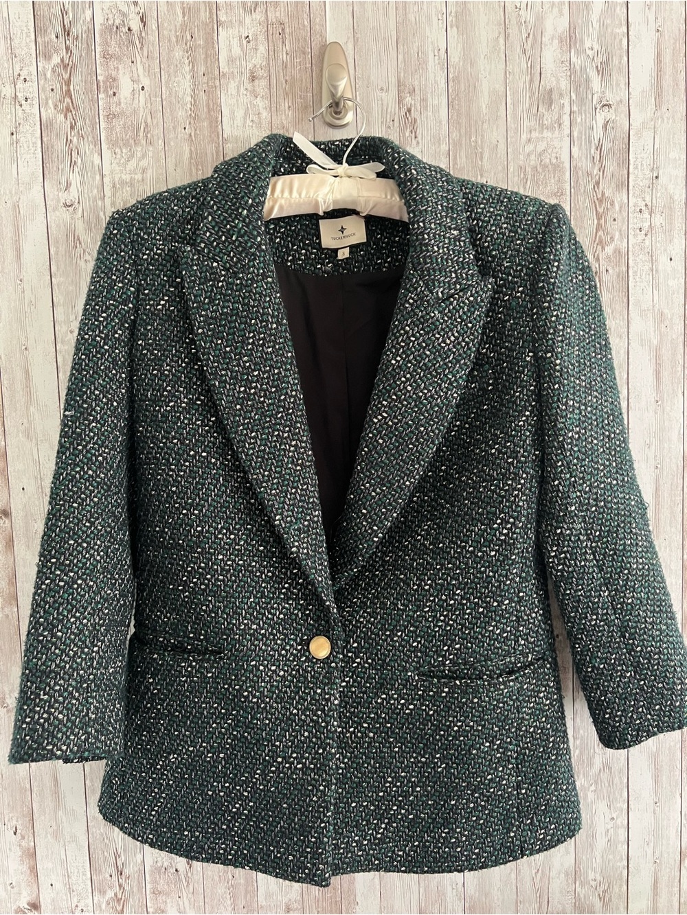 Tuckernuck Windsor Tweed Basalt Green Blazer Gold Button Preppy English Small